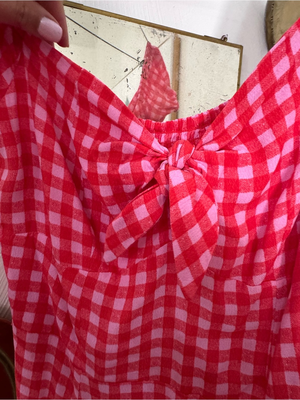 Red Gingham Tie-Front Fit & Flare Dress - Picture 4 of 6